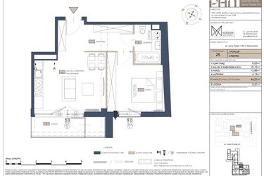 Rzut - Mieszkanie na sprzedaż 2 pokoje o powierzchni 44,21 m² - numer 25 w Apartamenty Jana Pawła 34