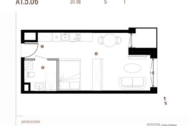 Rzut - Mieszkanie na sprzedaż 1 pokój o powierzchni 31,18 m² - numer A1.5.06 w Belg Apartamenty etap II