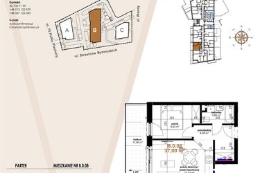 Rzut - Mieszkanie na sprzedaż 2 pokoje o powierzchni 37 m² - numer B.0.08 w Vanda Park