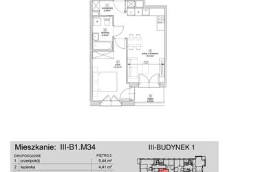 Rzut - Mieszkanie na sprzedaż 2 pokoje o powierzchni 40,48 m² - numer III-B1.M34 w Strefa Cegielnia 3