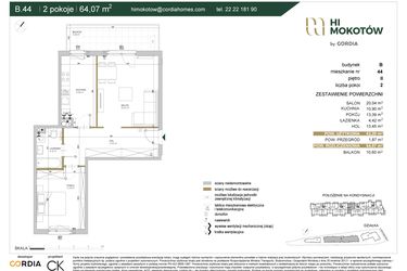 Rzut - Mieszkanie na sprzedaż 2 pokoje o powierzchni 62,2 m² - numer A1.B.44 w Hi Mokotów