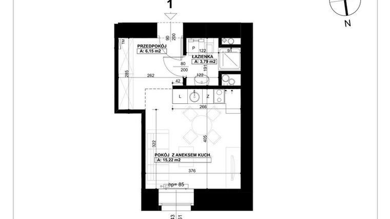 Rzut - Mieszkanie na sprzedaż 1 pokój o powierzchni 25,16 m² - numer 1 w Święty Marcin 65
