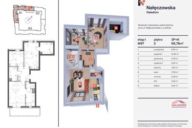 Rzut - Mieszkanie na sprzedaż 3 pokoje o powierzchni 68,78 m² - numer M-97 w Nałęczowska