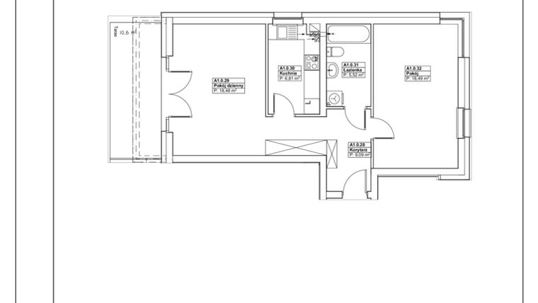 Rzut - Mieszkanie na sprzedaż 2 pokoje o powierzchni 58,62 m² - numer 42.3 w Osiedle przy Puszczy