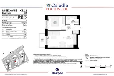 Rzut - Mieszkanie na sprzedaż 2 pokoje o powierzchni 35,26 m² - numer C2.12 w Osiedle Kociewskie etap III