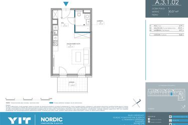 Rzut - Mieszkanie na sprzedaż 1 pokój o powierzchni 30,07 m² - numer 1.3.1.02 w Nordic Powstańców Śląskich