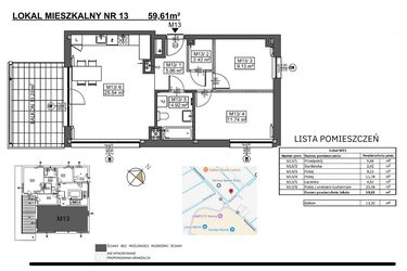 Rzut - Mieszkanie na sprzedaż 3 pokoje o powierzchni 59,61 m² - numer M13 w Jeziorna 1