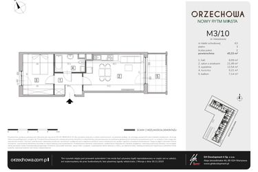 Rzut - Mieszkanie na sprzedaż 2 pokoje o powierzchni 45,33 m² - numer M3/10 w Orzechowa