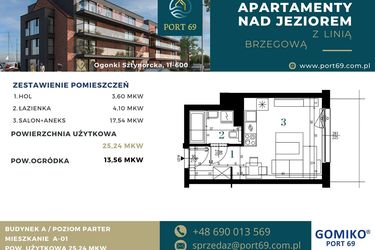 Rzut - Mieszkanie na sprzedaż 1 pokój o powierzchni 25,24 m² - numer A-01 w Port 69