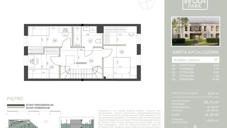 Rzut - Dom na sprzedaż 4 pokoje o powierzchni 85,73 m² - numer 2C w Nova Wola Park II