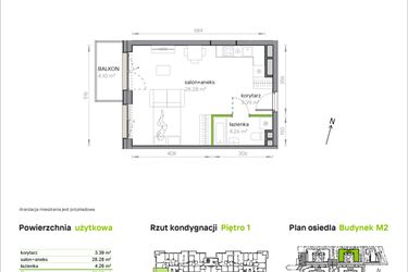 Rzut - Mieszkanie na sprzedaż 1 pokój o powierzchni 35,93 m² - numer M2/1/1/17 w Przy Parku Vita