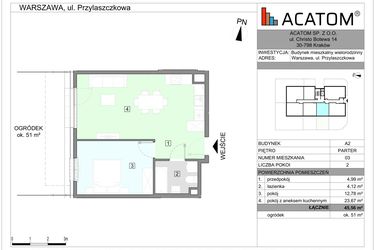 Rzut - Mieszkanie na sprzedaż 2 pokoje o powierzchni 45,56 m² - numer A2.3 w Wawer Go 2.0