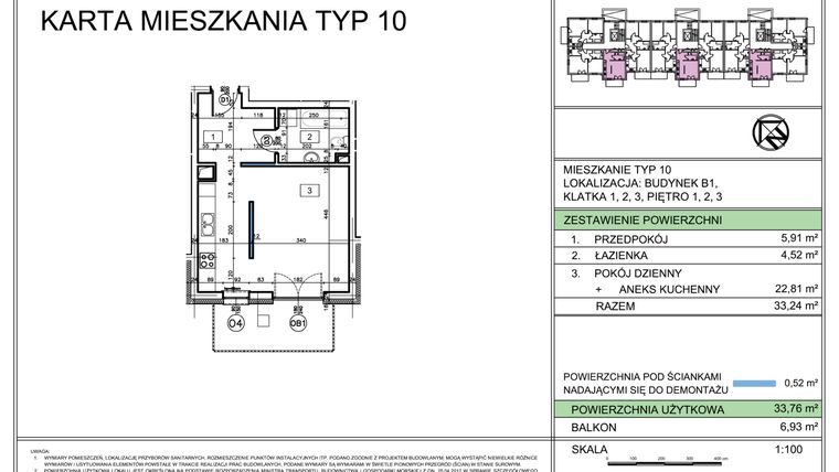 Rzut - Mieszkanie na sprzedaż 1 pokój o powierzchni 33,76 m² - numer B2.7 w Osiedle Leśne