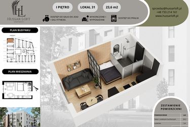 Rzut - Mieszkanie na sprzedaż 1 pokój o powierzchni 23,6 m² - numer 31 w Hussar Loft - Apartamenty inwestycyjne