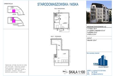 Rzut - Mieszkanie na sprzedaż 1 pokój o powierzchni 46,1 m² - numer 22 w Kamienica przy ul. Starodomaszowskiej