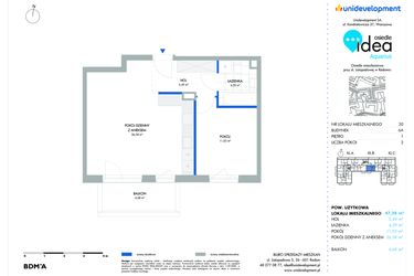 Rzut - Mieszkanie na sprzedaż 2 pokoje o powierzchni 47,38 m² - numer 6A/30 w Osiedle Idea Aquarius