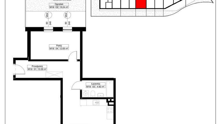Rzut - Mieszkanie na sprzedaż 2 pokoje o powierzchni 58,62 m² - numer 19 w Światowida 61B