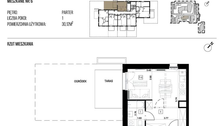 Rzut - Mieszkanie na sprzedaż 1 pokój o powierzchni 30,12 m² - numer 22H/06 w NATURAMA II