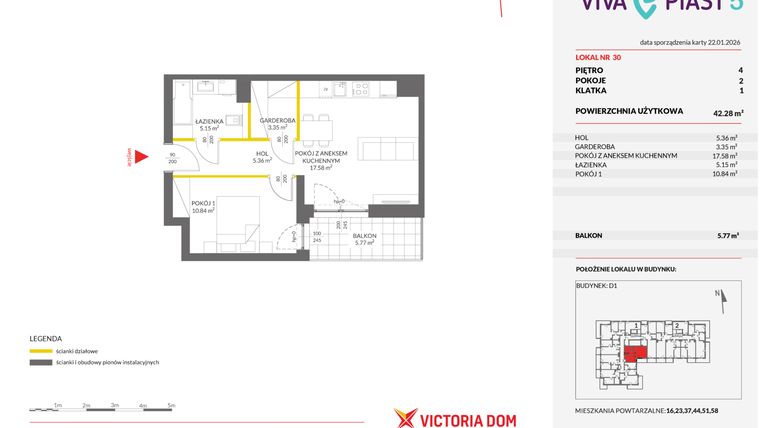 Rzut - Mieszkanie na sprzedaż 2 pokoje o powierzchni 42,19 m² - numer A.30 w Viva Piast 5