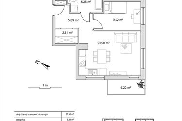 Rzut - Mieszkanie na sprzedaż 2 pokoje o powierzchni 44,18 m² - numer 6.15 w Vela Park bud. 6