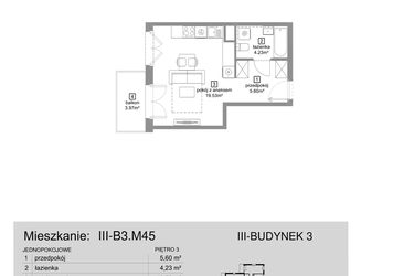 Rzut - Mieszkanie na sprzedaż 1 pokój o powierzchni 29,36 m² - numer III-B3.M45 w Strefa Cegielnia 3