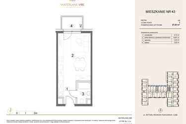 Rzut - Mieszkanie na sprzedaż 1 pokój o powierzchni 27,83 m² - numer 43 w Waterlane Vibe