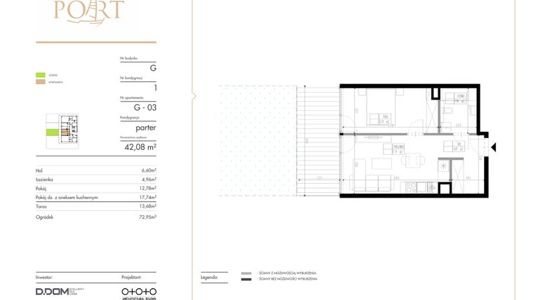 Rzut - Mieszkanie na sprzedaż 2 pokoje o powierzchni 42,08 m² - numer G_3 w Warmiński Port etap V