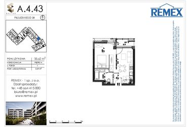 Rzut - Mieszkanie na sprzedaż 1 pokój o powierzchni 33,43 m² - numer A.4.43 w Osiedle BALTICA