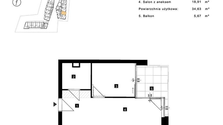 Rzut - Mieszkanie na sprzedaż 2 pokoje o powierzchni 34,63 m² - numer C.1.11 w Cisha Apartamenty Dziwnów