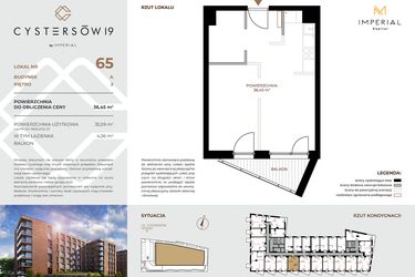 Rzut - Mieszkanie na sprzedaż 1 pokój o powierzchni 36,45 m² - numer 65 w Cystersów 19 - lokale inwestycyjne