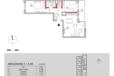 Rzut - Mieszkanie na sprzedaż 3 pokoje o powierzchni 72,6 m² - numer F.1.5.05 w ATAL SKY+ bud. D-F