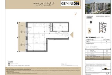 Rzut - Mieszkanie na sprzedaż 1 pokój o powierzchni 27,86 m² - numer A6/4/40 w GEMINI G-7