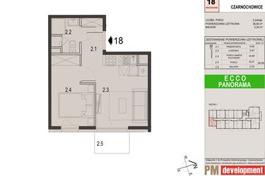 Rzut - Mieszkanie na sprzedaż 2 pokoje o powierzchni 26,05 m² - numer 18C w Ecco Panorama etap II budynki C, D