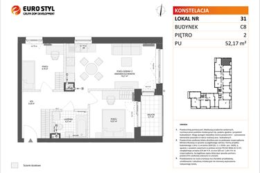 Rzut - Mieszkanie na sprzedaż 3 pokoje o powierzchni 52,17 m² - numer C8.31 w Konstelacja etap IV