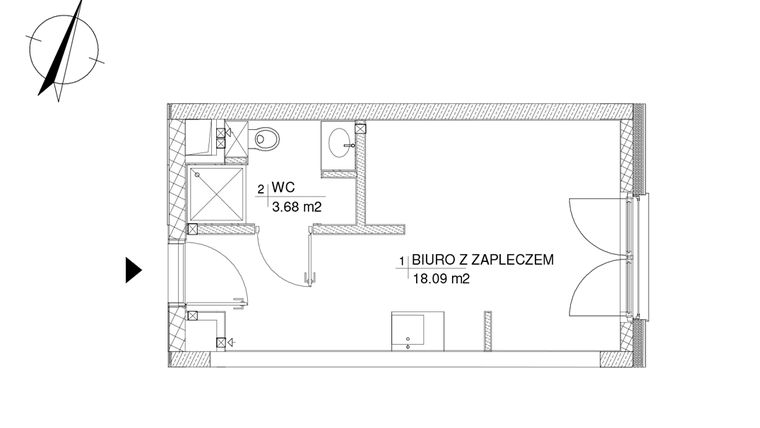 Rzut - Lokal użytkowy na sprzedaż 1 pokój o powierzchni 21,77 m² - numer 49 w RZ21