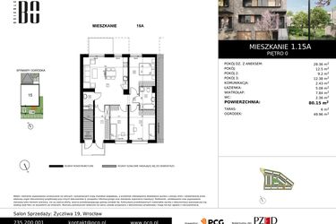 Rzut - Mieszkanie na sprzedaż 4 pokoje o powierzchni 80,15 m² - numer 1.15A w Osiedle Bo