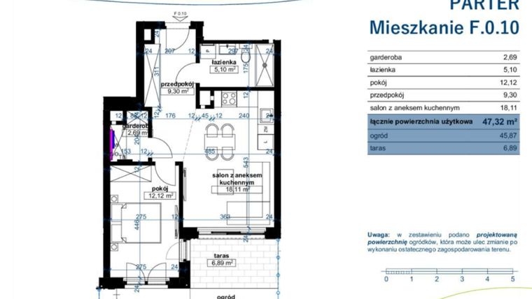 Rzut - Mieszkanie na sprzedaż 2 pokoje o powierzchni 47,32 m² - numer F.0.10 w Wzgórze Poetów 2