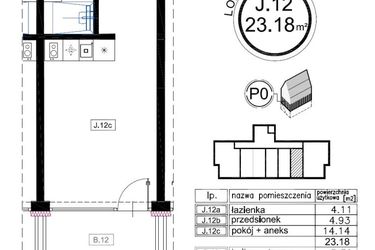 Rzut - Mieszkanie na sprzedaż 1 pokój o powierzchni 23,18 m² - numer J.12 w Enklawa Polany etap II