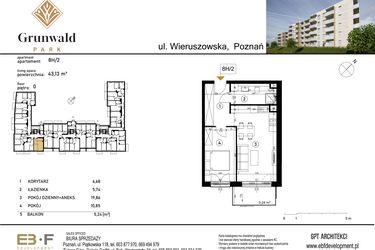 Rzut - Mieszkanie na sprzedaż 2 pokoje o powierzchni 43,13 m² - numer 8 H/2 w Grunwald Park