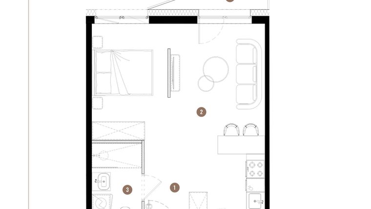 Rzut - Mieszkanie na sprzedaż 1 pokój o powierzchni 36,98 m² - numer C2.02.13 w Apartamenty Reytana