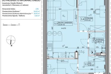 Rzut - Mieszkanie na sprzedaż 3 pokoje o powierzchni 54,95 m² - numer 67B w Osiedle Młodych etap X