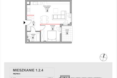 Rzut - Mieszkanie na sprzedaż 2 pokoje o powierzchni 49,32 m² - numer 1.2.4 w Zakątek Harmonia III