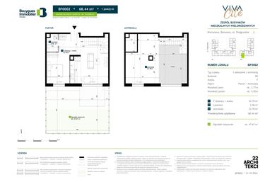 Rzut - Mieszkanie na sprzedaż 1 pokój o powierzchni 68,44 m² - numer BF0002 w Viva Cité