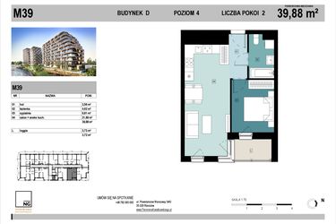 Rzut - Mieszkanie na sprzedaż 2 pokoje o powierzchni 39,78 m² - numer D39 w Panorama Kwiatkowskiego