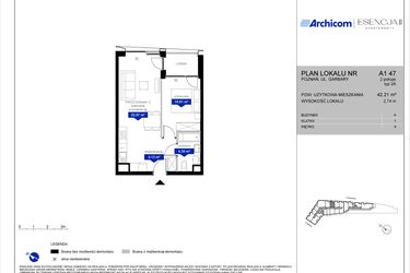 Rzut - Mieszkanie na sprzedaż 2 pokoje o powierzchni 42,21 m² - numer A1.47 w Apartamenty Esencja II