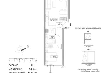 Rzut - Mieszkanie na sprzedaż 2 pokoje o powierzchni 46,19 m² - numer B.2.3.4 w Atut III