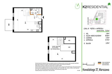 Rzut - Mieszkanie na sprzedaż 1 pokój o powierzchni 72,67 m² - numer 49 w Kowalskiego 37