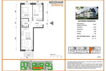 Rzut - Mieszkanie na sprzedaż 3 pokoje o powierzchni 56,91 m² - numer B3/M04/2P w Zielony Brochów 7