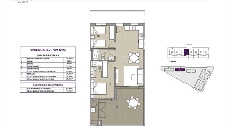 Rzut - Mieszkanie na sprzedaż 2 pokoje o powierzchni 65,56 m² - numer 24 w Eden Beach 2