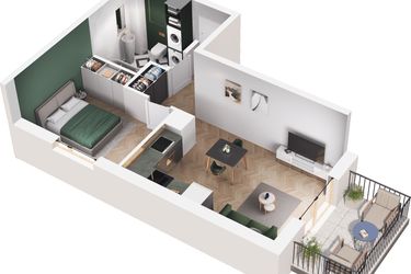 Rzut - Mieszkanie na sprzedaż 2 pokoje o powierzchni 36,8 m² - numer A1.102.M04 w Mieszkaj w mieście - Ogrody Glogera